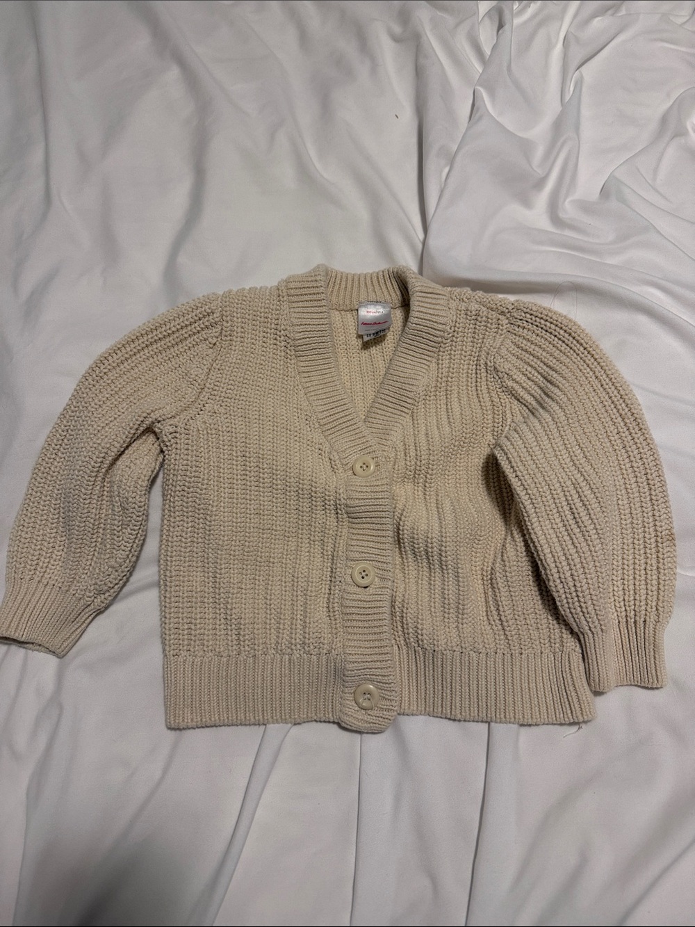 Hanna Andersson waffle knit cardigan sweater off white cream color Sz 4